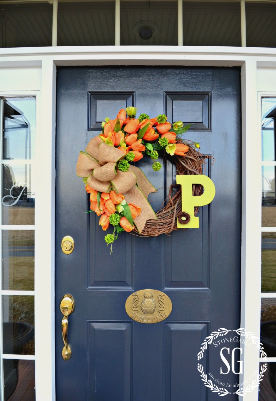 SPRING TULIP WREATH DIY-orange parrot tulip-spring wreath-stonegableblog.com