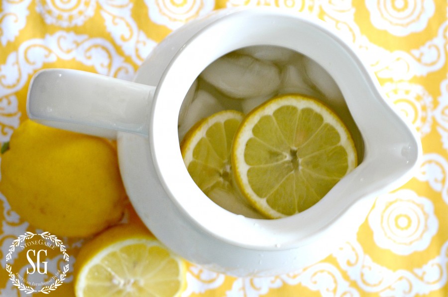 5 GREAT USES FOR PITCHERS... FARMHOUSE STYLE- pitcher with lemon-stongableblog.com