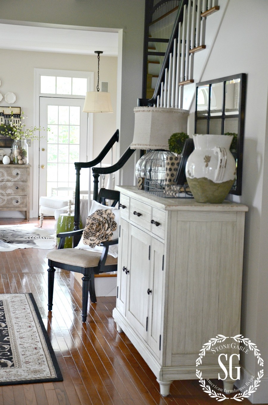 CREATING A WELCOMING FOYER-mirror about foyer cabinet-stonegableblog.com