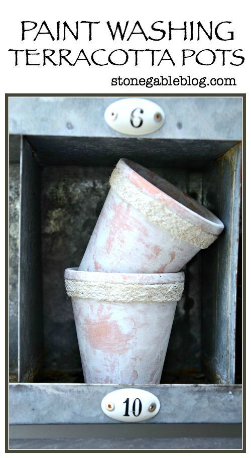 AGING TERRACOTTA POTS WITH MILK PAINT-An easy way to get a time worn look-stonegableblog.com
