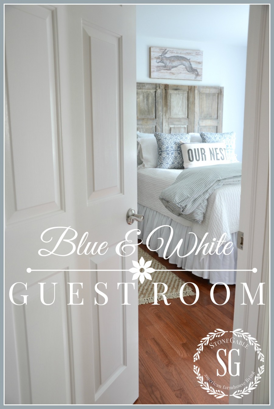 BLUE AND WHITE GUEST ROOM- A quiet little nest for couples-stonegableblog.com