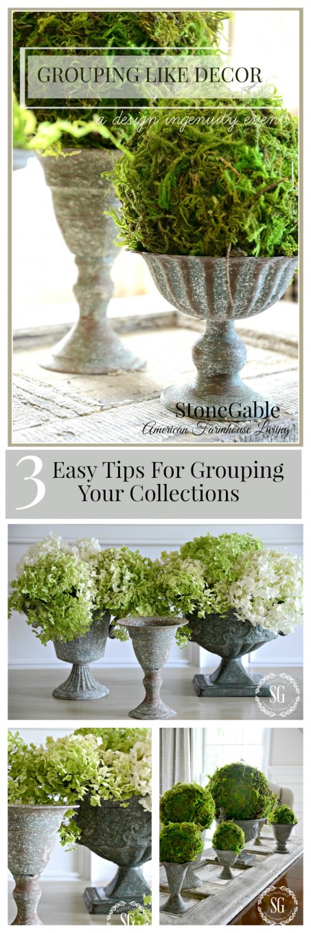 GROUPING LIKE DECOR- Ideas and tips for beautiful ways to group like objects!-stonegableblog.com