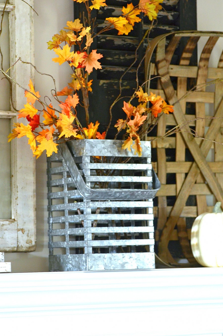 FALL MANTEL FARMHOUSE STYLE- Creating a simple farmhouse mantel with a fall touch! -stonegableblog.com