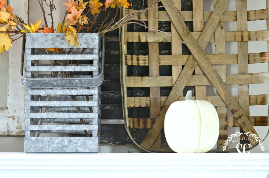 FALL MANTEL FARMHOUSE STYLE- Creating a simple farmhouse mantel with a fall touch! -stonegableblog.com