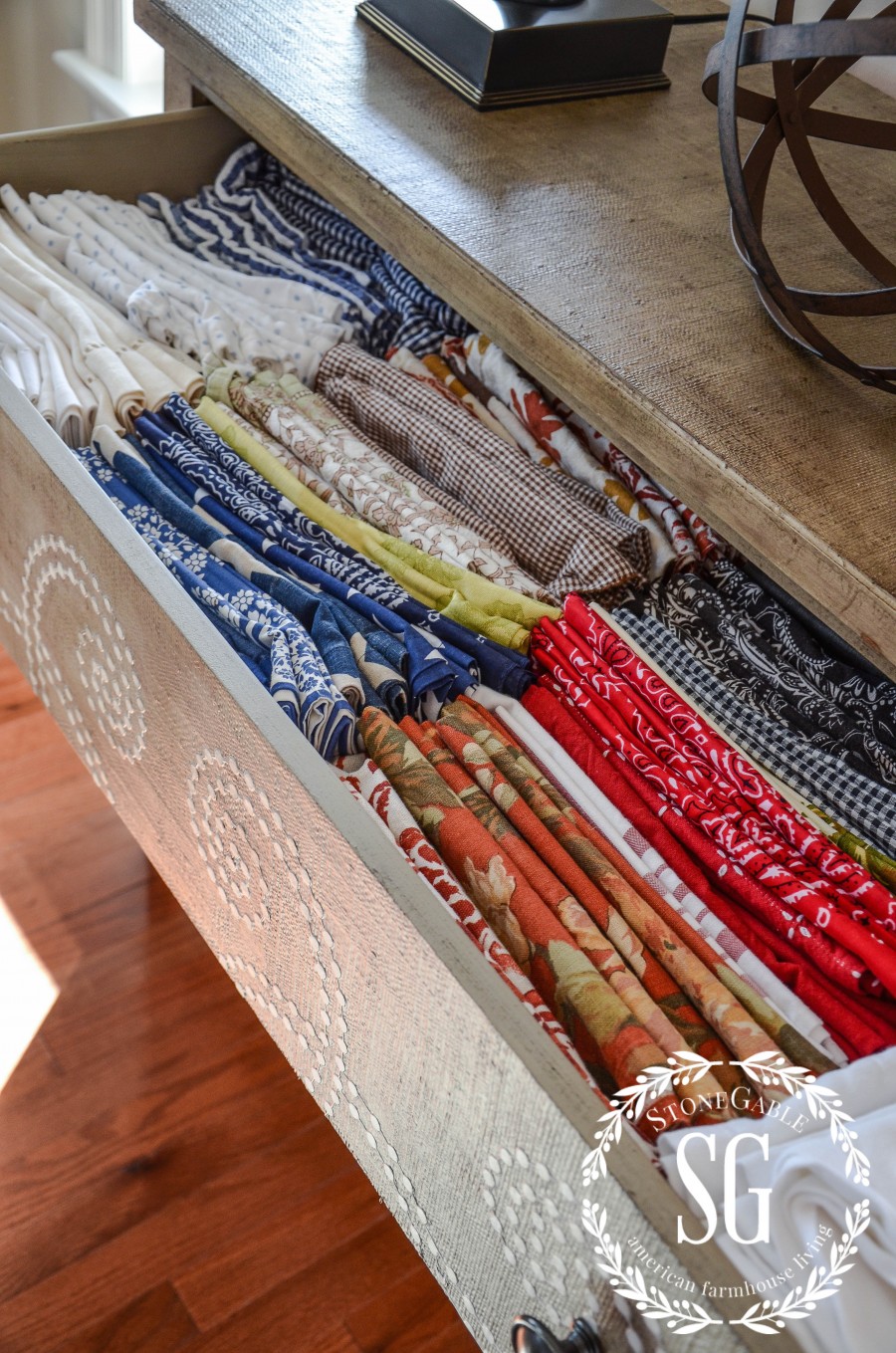 PRACTICALLY SPEAKING... STORING NAPKINS-An easy and practical way to store all those cloth napkins.