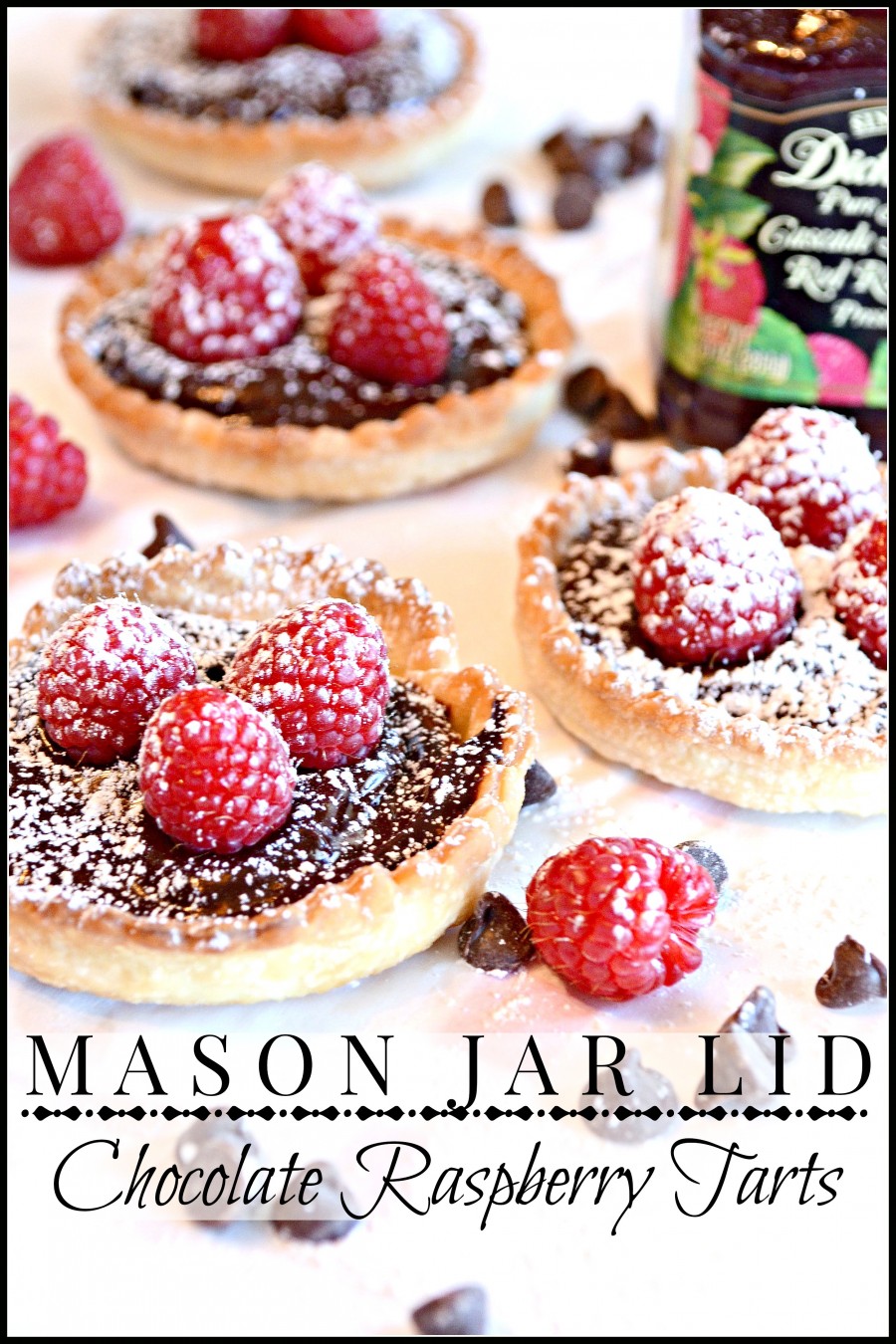 MASON JAR LID CHOCOLATE RASPBERRY TARTS-so easy to make and so impressive-stonegableblog.com