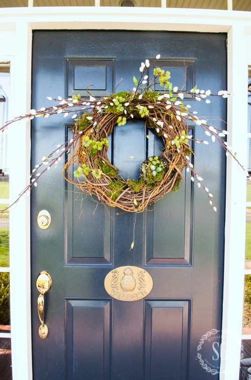 BEAUTIFUL BRAMBLY SPRING WREATH- Easy to make spring wreath with pussy willows, moss and nests. All perfect for spring!