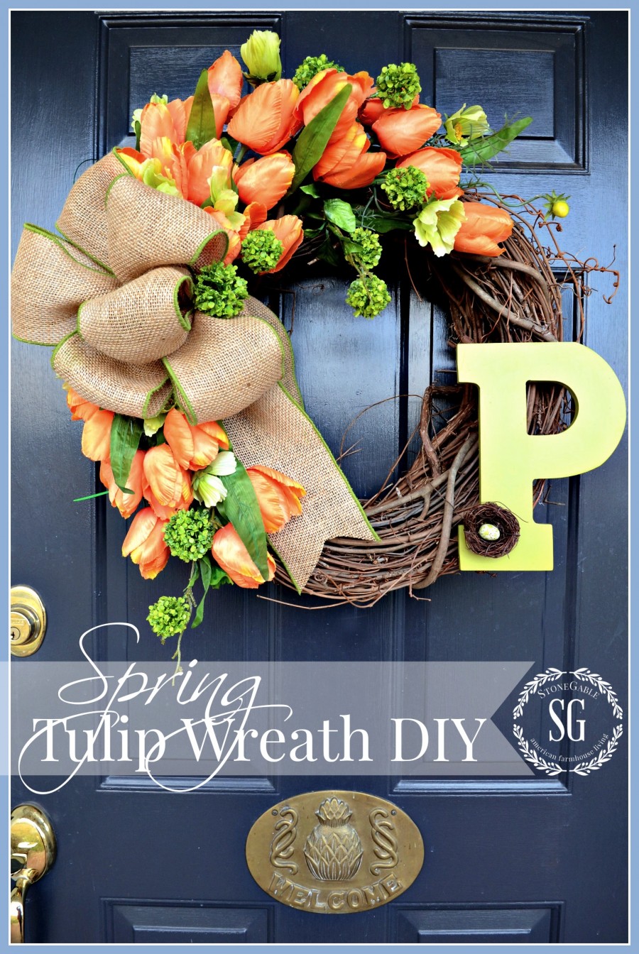 SPRING TULIP WREATH DIY-Dress your door this year with a WOW factor wreath-stonegableblog.com