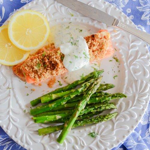 SCRUMPTIOUS MAYONNAISE CRUSTED BAKED SALMON AND A LEMON DILL SAUCE StoneGable