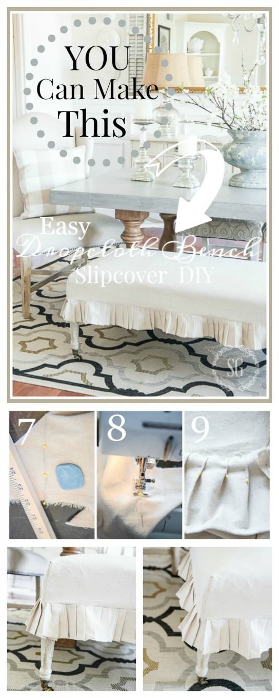 EASY DROPCLOTH SLIPCOVER-Here's an EASY. step-by-step diy to make a pretty slipcover from a painter's dropcloth. If you can sew a straight line, YOU CAN make this!