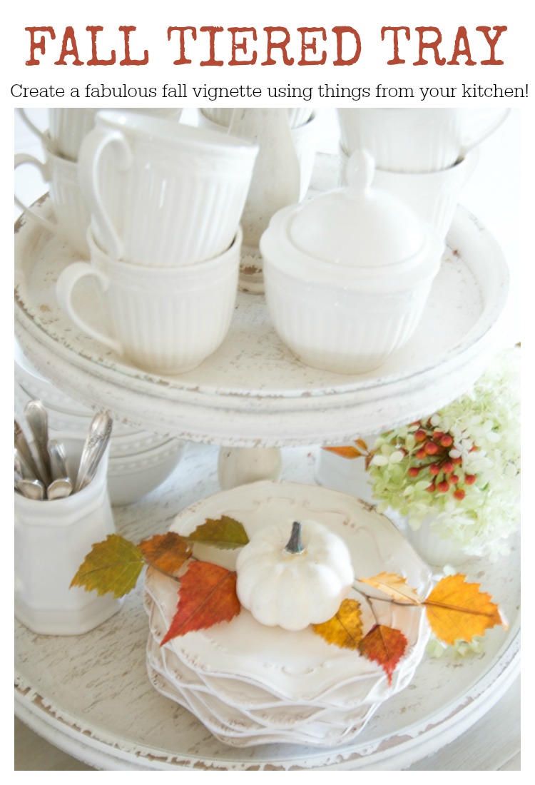 FALL TIERED TRAY-An easy and pretty way to decorate for fall. Even if you have a hard time decorating, YOU CAN DO THIS!