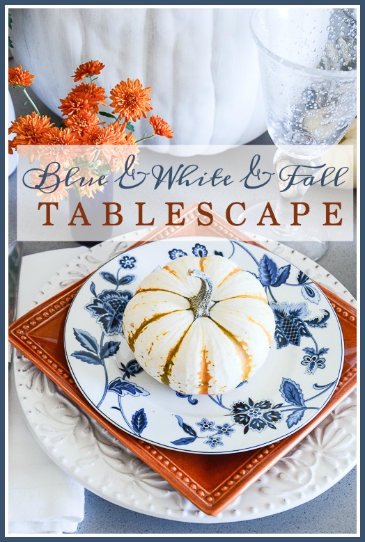 BLUE AND WHITE AND FALL TABLESCAPE
