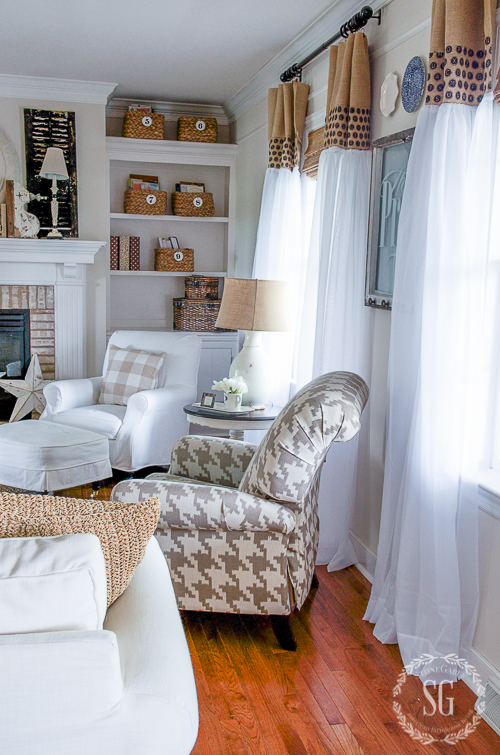 I painted the linen curtains that had been in the family room for several years...