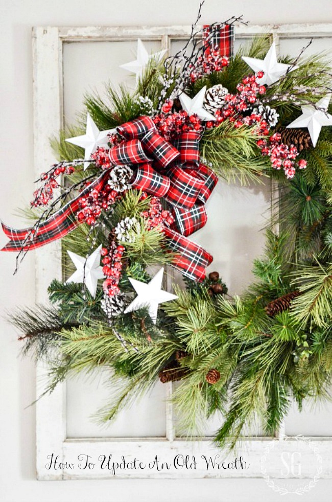HOW TO UPDATE AN OLD WREATH- Don't throw away your old faux wreaths. Use them as a base to update them instead. Make a fabulous new wreath! It's easy, I'll show you how!