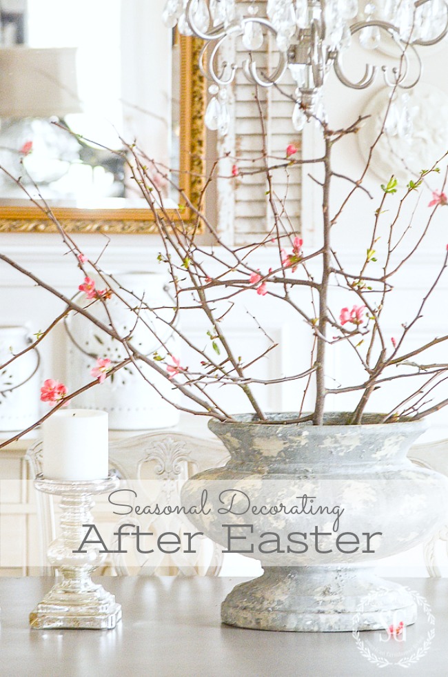 1 SEASONAL DECORATING AFTER EASTER- How do you decorate for spring when the bunnies, chicks and basket are put away. Think of taking a more refined angle to decorating for spring