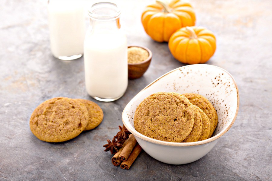 bowl of Pumpkin cookies and milk