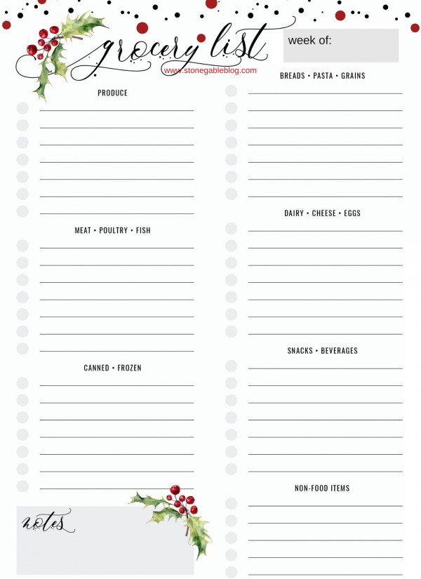 HOLIDAY GROCERY LIST