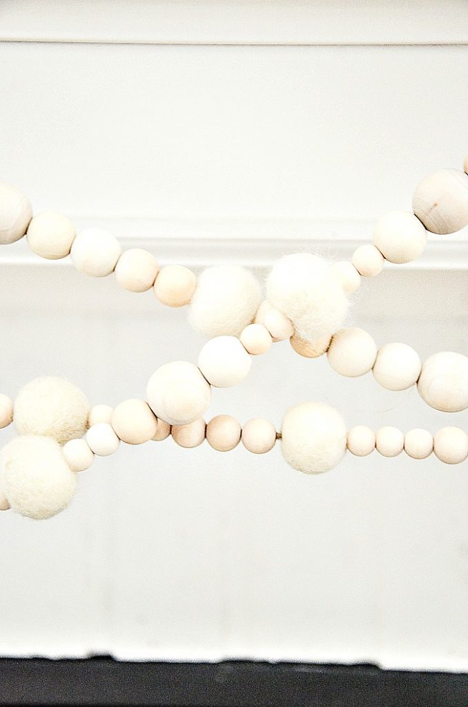 winter white wooden bead and wool ball garland