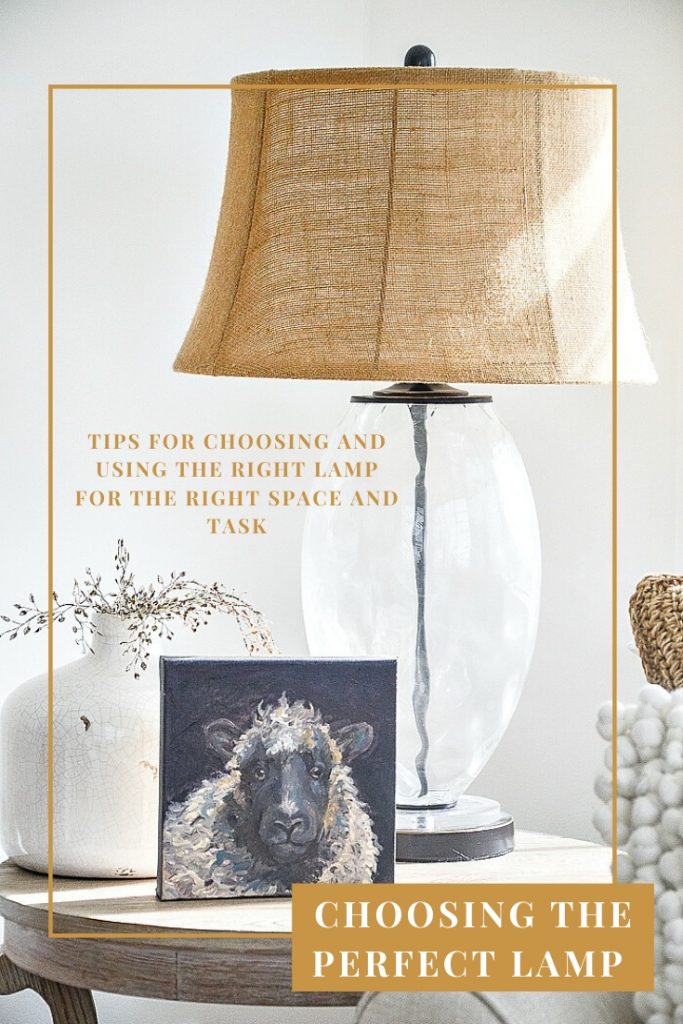 lamp with burlap shade on a table