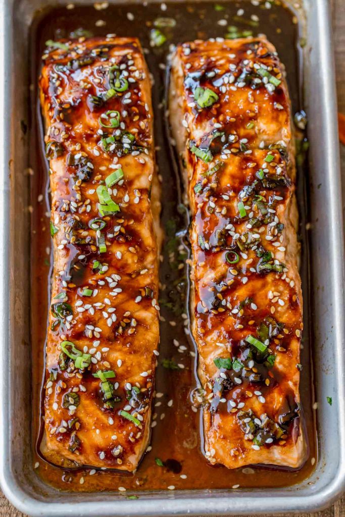 salmon covered with honey and soy sauce