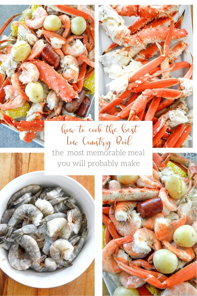 A COLLAGE OF IMAGE OF A LOW COUNTRY BOIL