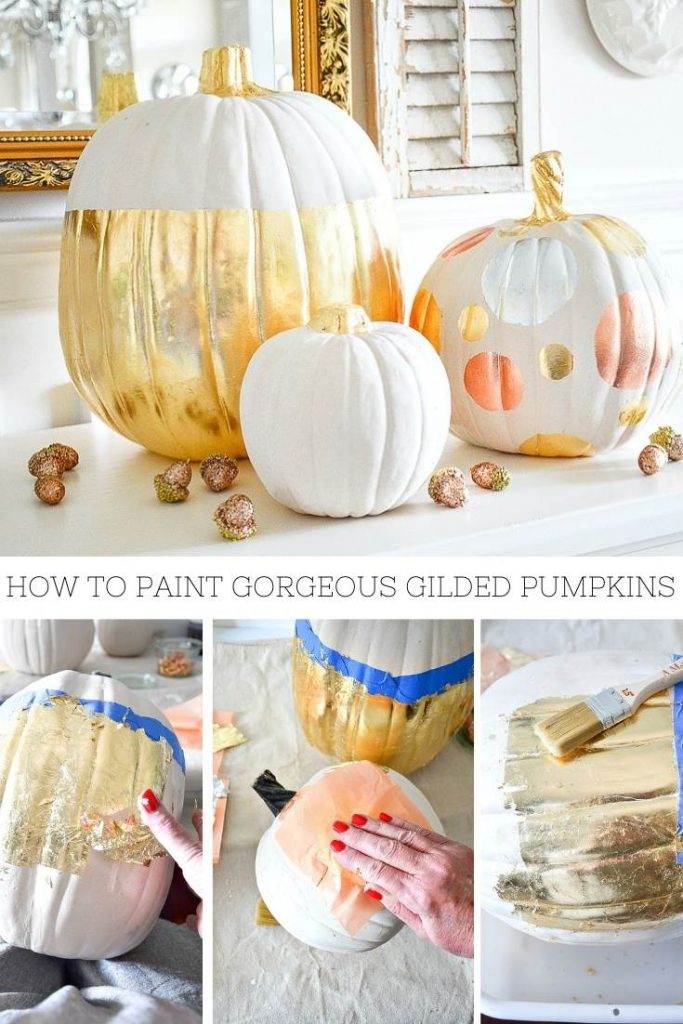 COLLAGE OF HOW TO MAKE A GILDED PUMPKIN