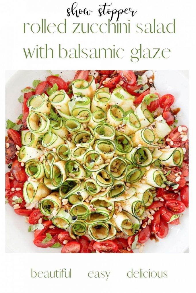 ROLLED ZUCCHINI SALAD ON A WHITE PLATE