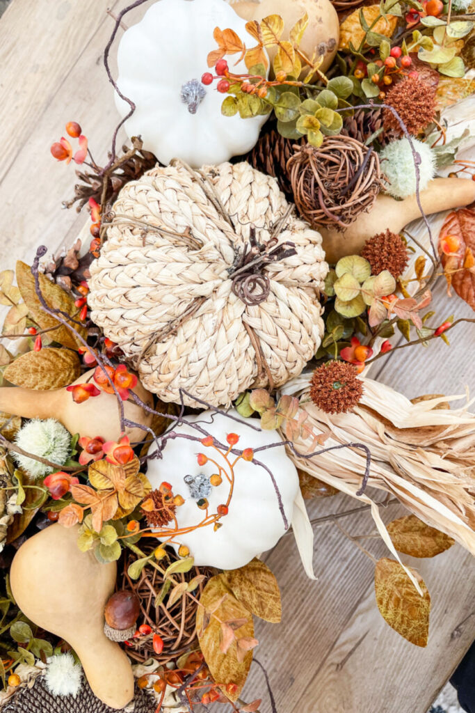 adding snippets of green to a fall dough bowl