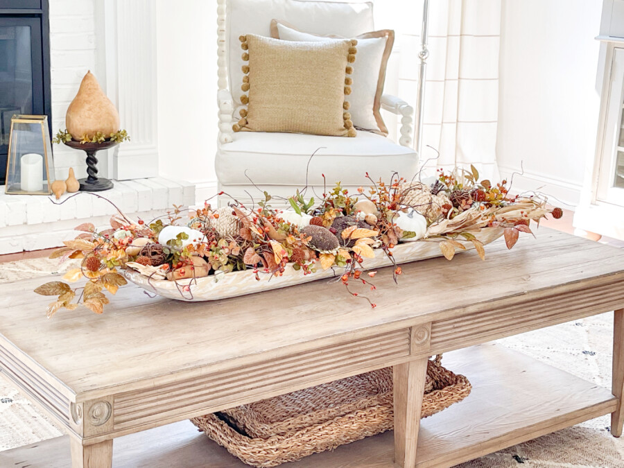close up of beautiful fall dough bowl filled with natural organics