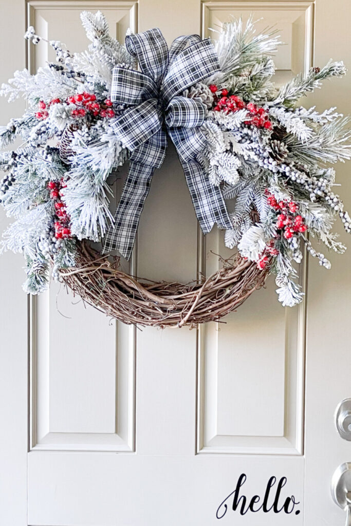 CHRISTMAS WREATH HANGING ON A DOOR