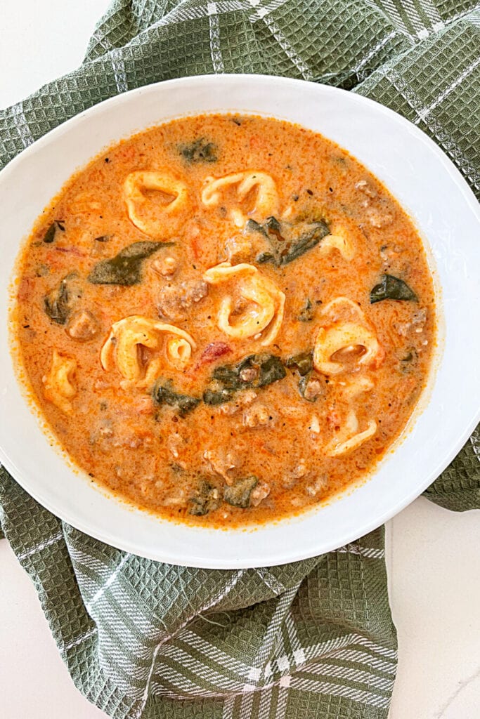 big bowl of Italian tortellini soup