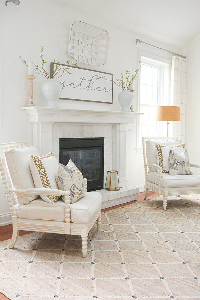 symmetrical fireplace and chairs