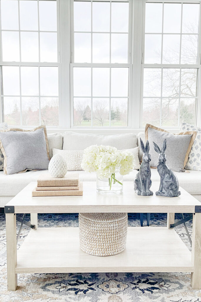 SPRING VIGNETTE ON A COFFEE TABLE