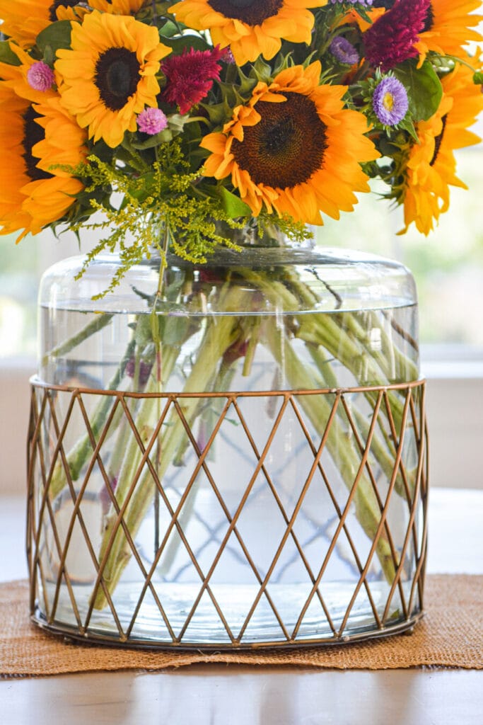DECORATING WITH SUNFLOWERS- - CLOSE UP OF A VASE
