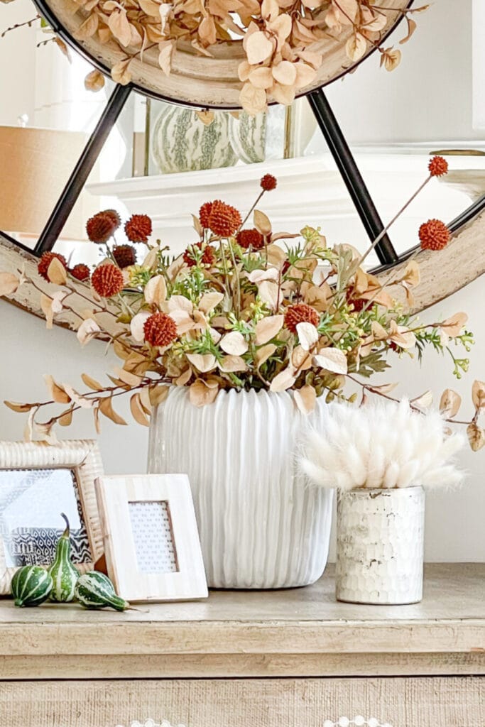 INEXPENSIVE FALL DECORATING IDEAS- CONTAINER OF FALL LEAVES