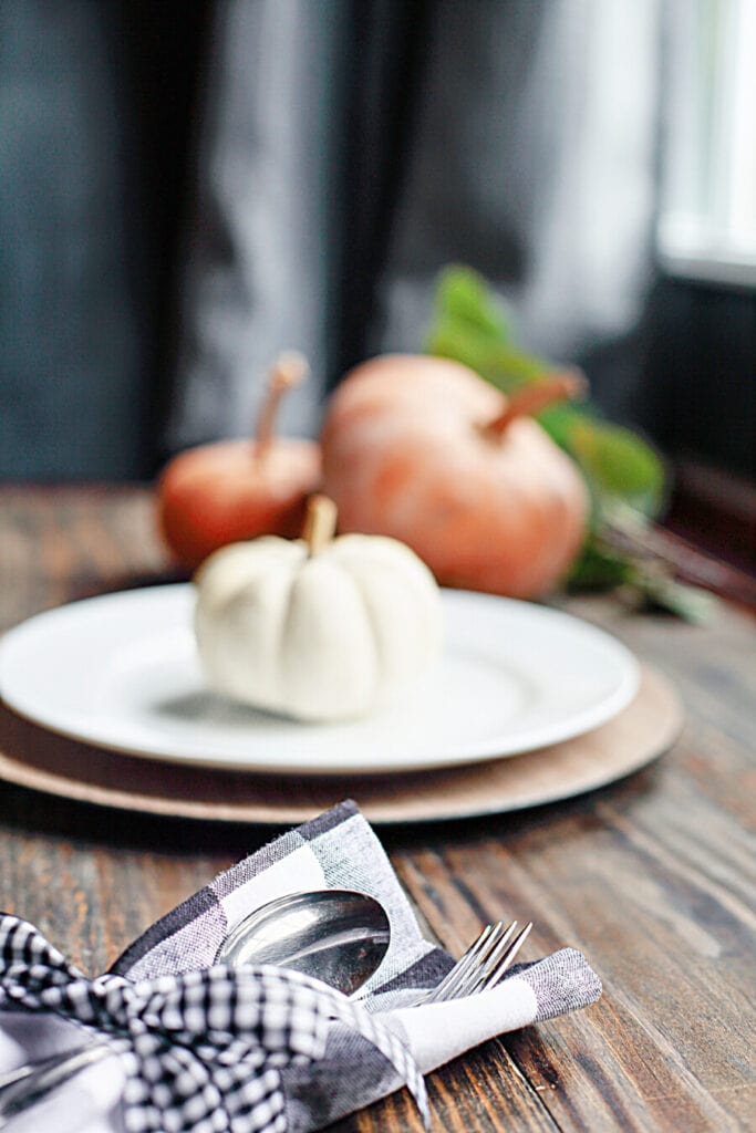 On The Menu week of October 31st.- pumpkin place setting and napkin