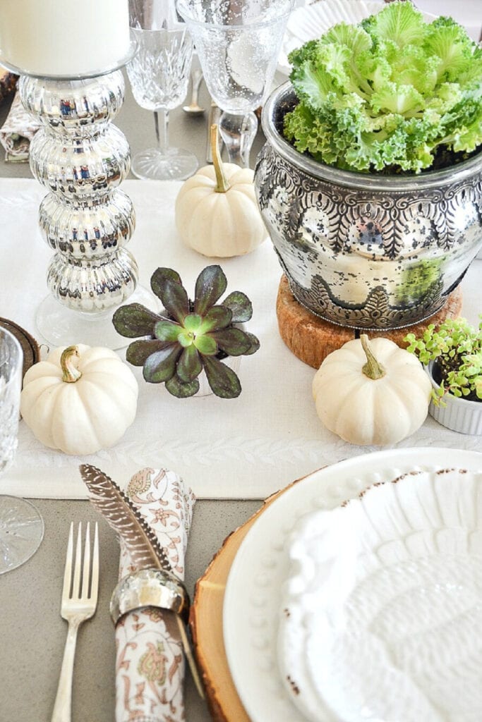 Home Style Saturday #320- Thanksgiving table with succulents and pumpkins