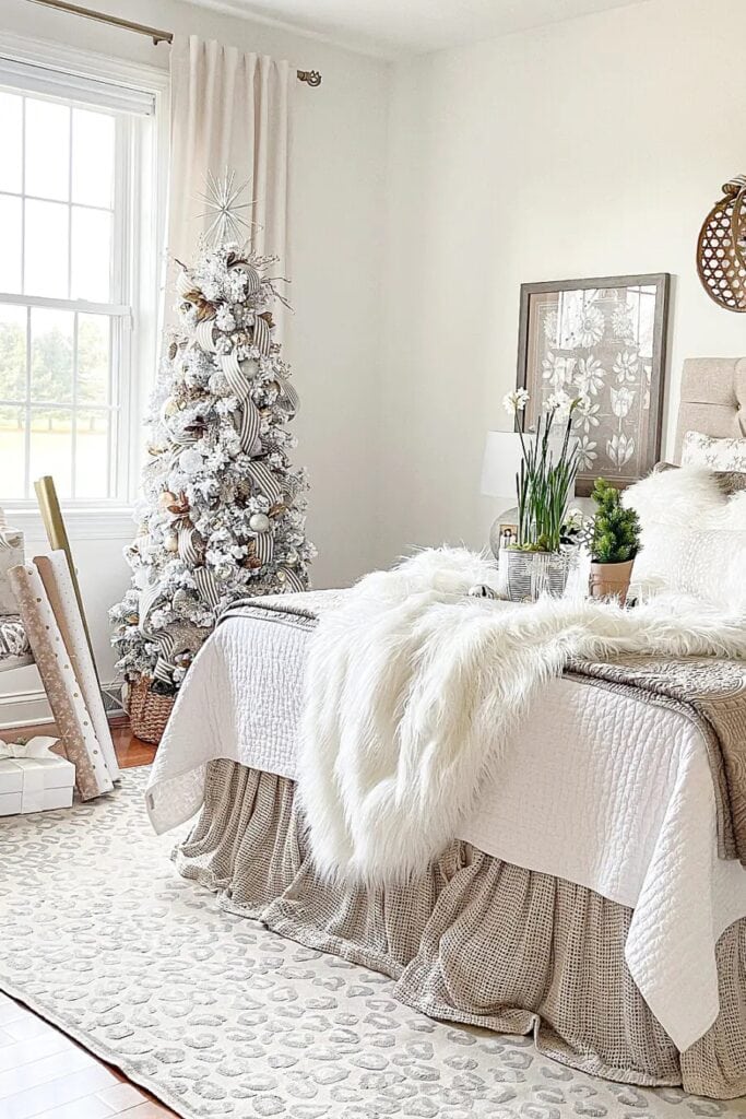 Christmas bedroom with a tree