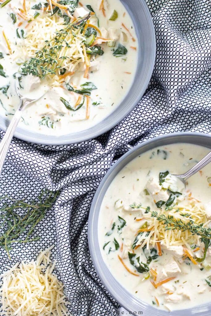 bowls of creamy chicken soup