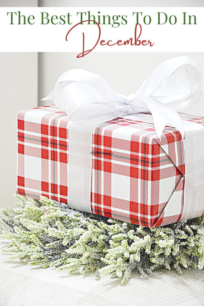 BEST THINGS TO DO IN DECEMBER- PRETTY WRAPPED CHRISTMAS GIFT ON A LITTLE WREATH