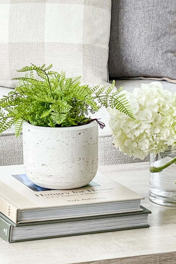 winter decor ideas- COFFEE TABLE WITH FAUX FERN