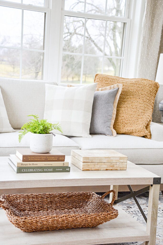 winter decor ideas- COFFEE TABLE WITH FERN