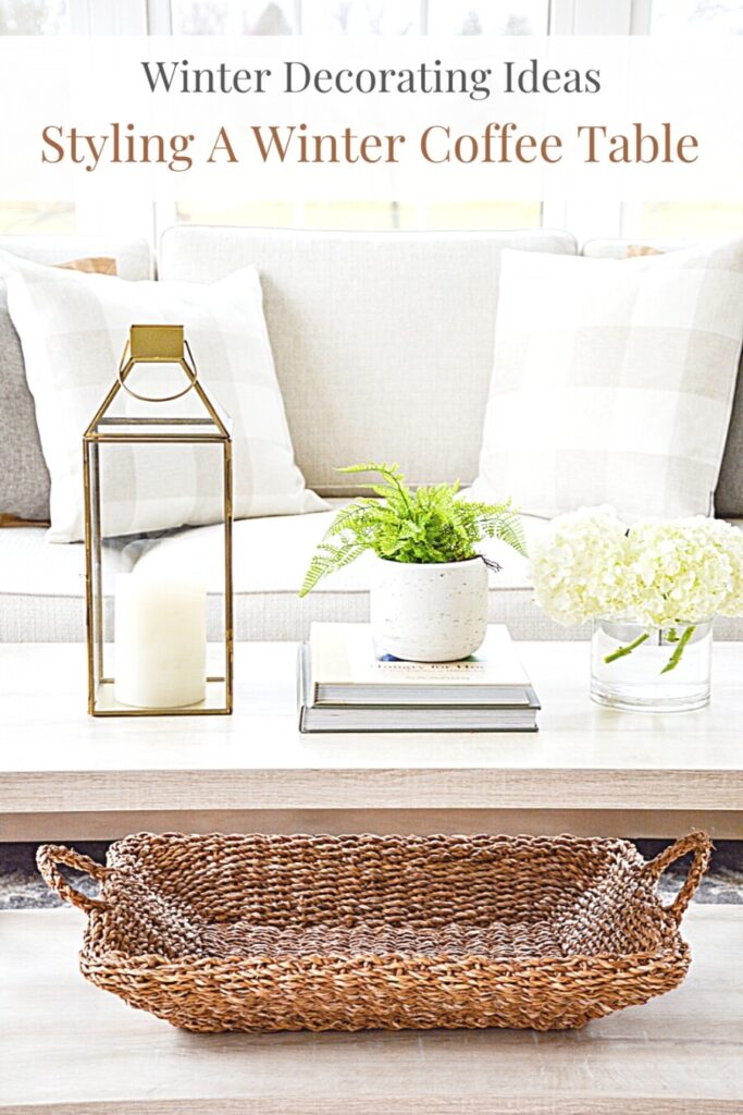 winter decor ideas- COFFEE TABLE WITH A LANTERN AND A FERN