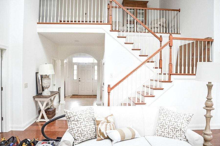 spring home tour- oak stairs