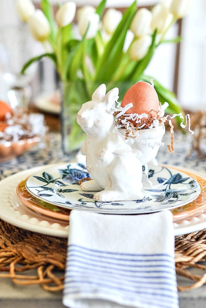 Easter table with rabbit egg holders