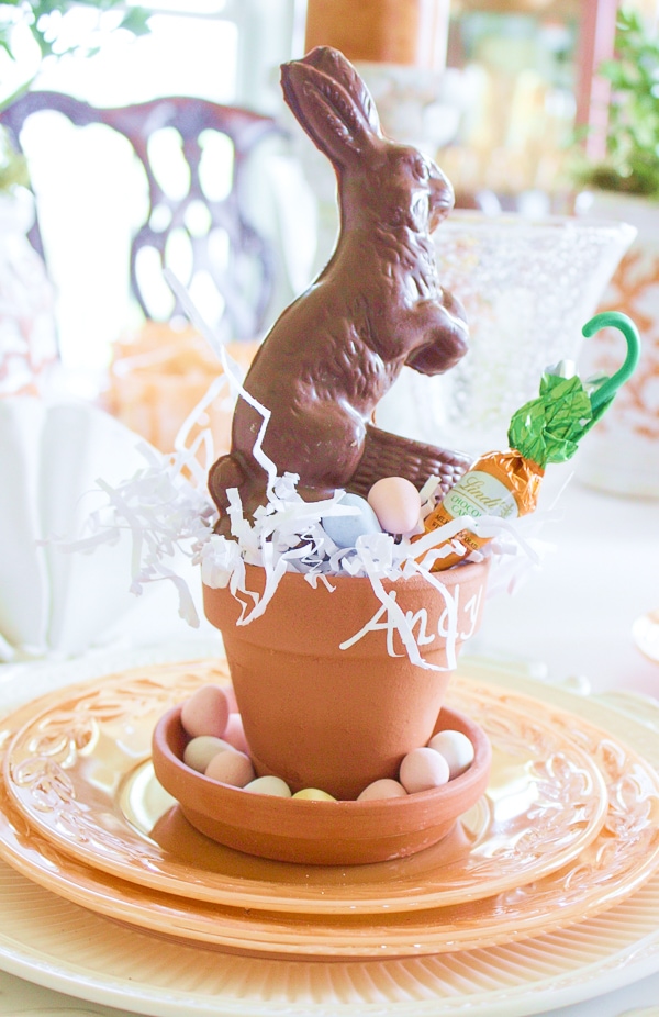 EASTER TABLE DECOR- CHOCOLATE RABBIT IN A TERRACOTTA POT
