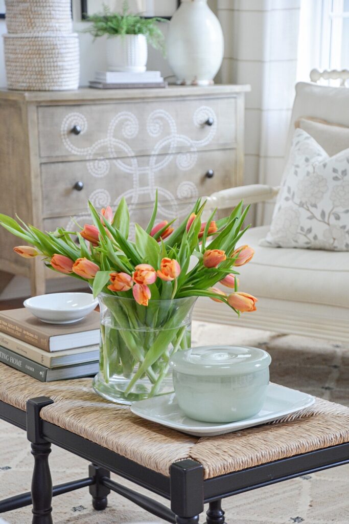 tulips on a coffee table