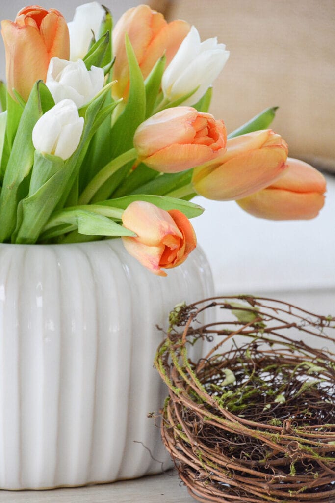 spring home tour- orange and white tulips