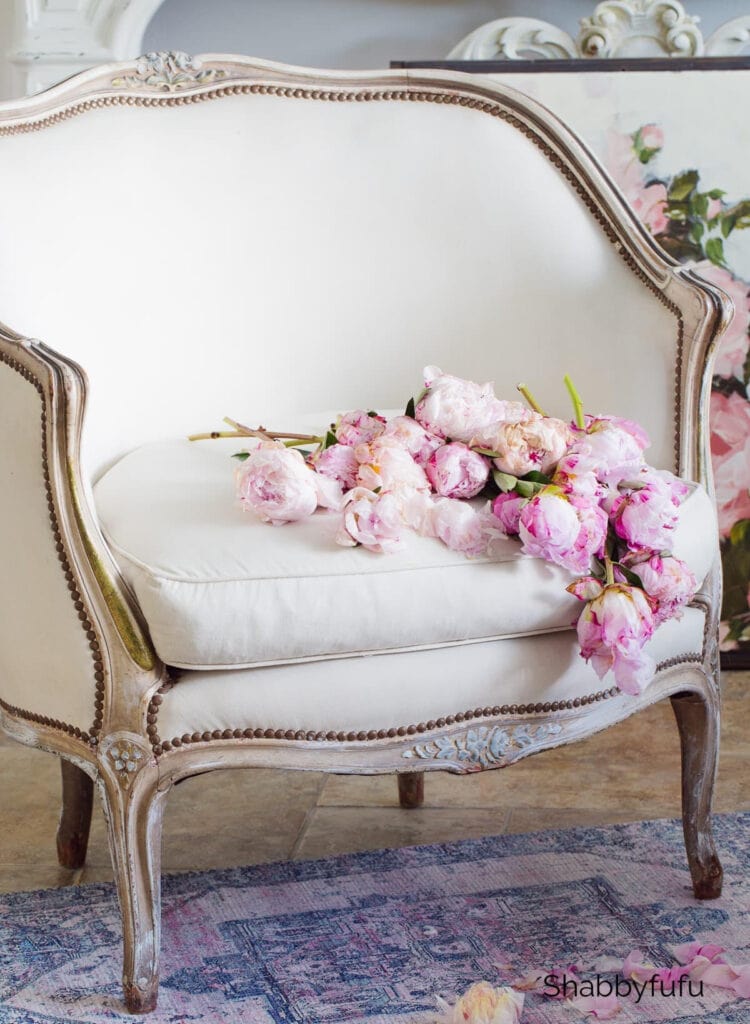 chair with peonies on it