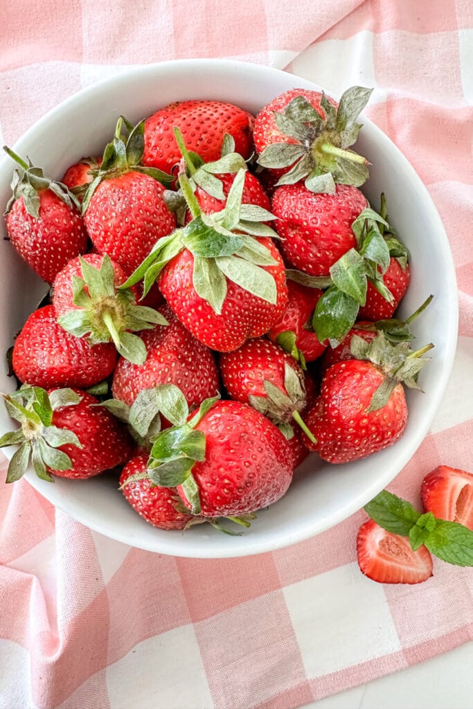 a bowl of June strawberries